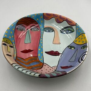 Wendy Williams RISD Studio Art Pottery Bowl Signed Abstract Faces Postmodern